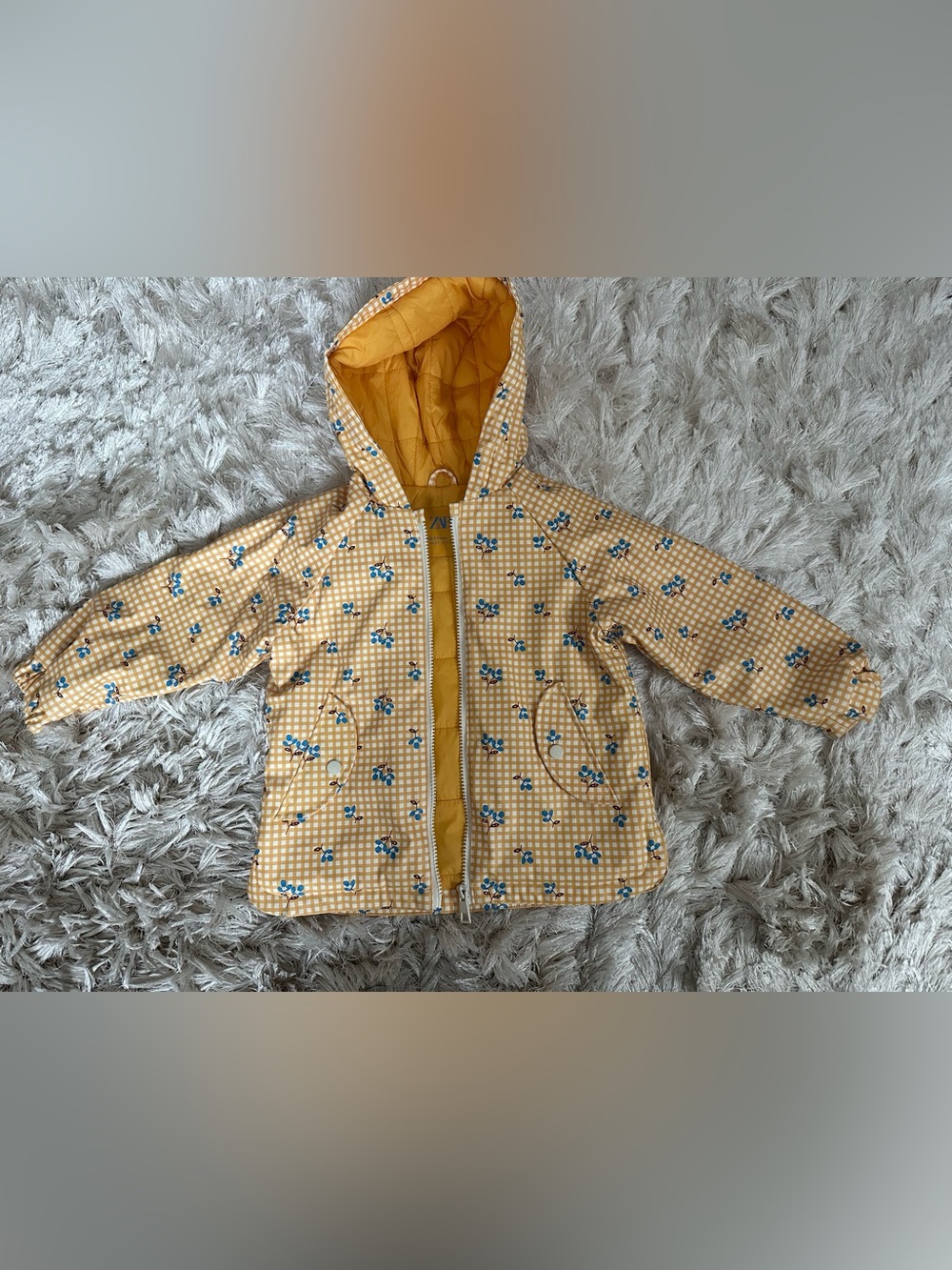 Zara girls yellow gingham blue flower rain coat 3-4years